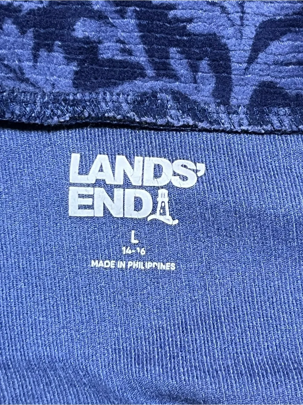 Lands End Sport Knit Floral Tapered Leg Corduroy Pants Women's Small Large Blue